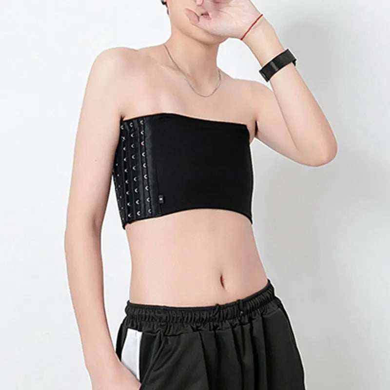 Women Chest Binder Lesbian Trans Crop Top Flat Breast Binder Bra Les Corset Stretch Body Shaping Buckle Tomboy Bra Tanks