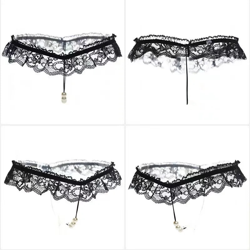 Lingeries Sexy G-String Women's Thongs Sexy Pearl Beaded Pantiesr for Women Low Waist T Shaped Crotchless Woman Lace Lingerie