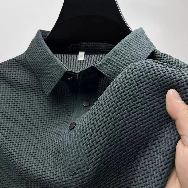 New Men's Business Casual Short Sleeved Bone Flower Solid Color POLO Shirt Fashion Breathable Comfortable Summer Versatile Top