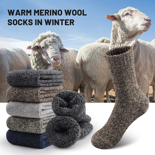 3 Pairs Winter Thick Warm Men’s Wool Socks Outdoor Thermal Cold-Resistant Sports Hiking Snow Socks Gift Size 39-44