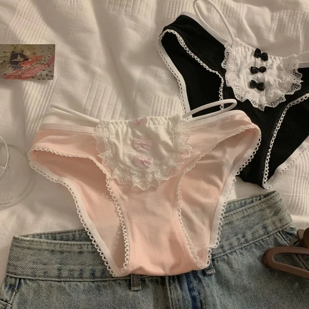 Lingerie Bow Lace Flower Panties Transparent Seamless Lace Mesh Briefs Hollow Mid Waist French Style Briefs Gifts