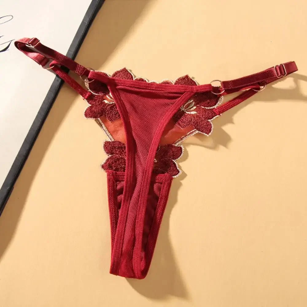 Lingerie Temptation Flower Transparent Embroidery For Girls Korean Underwear Women Panties T Back Thongs String Briefs