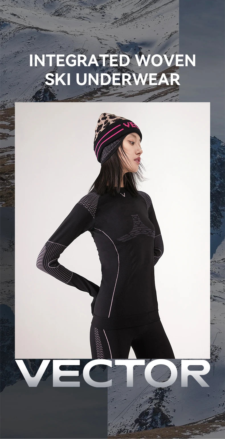 VECTOR Men Women Ski Thermal Underwear Sets Quick Dry Functional Compression Tracksuit Tight Snowboarding Tops and Pants Adult