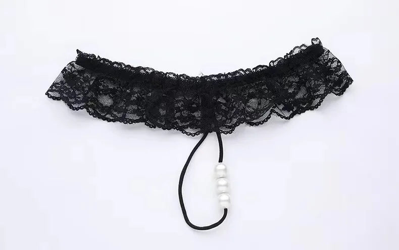 Lingeries Sexy G-String Women's Thongs Sexy Pearl Beaded Pantiesr for Women Low Waist T Shaped Crotchless Woman Lace Lingerie