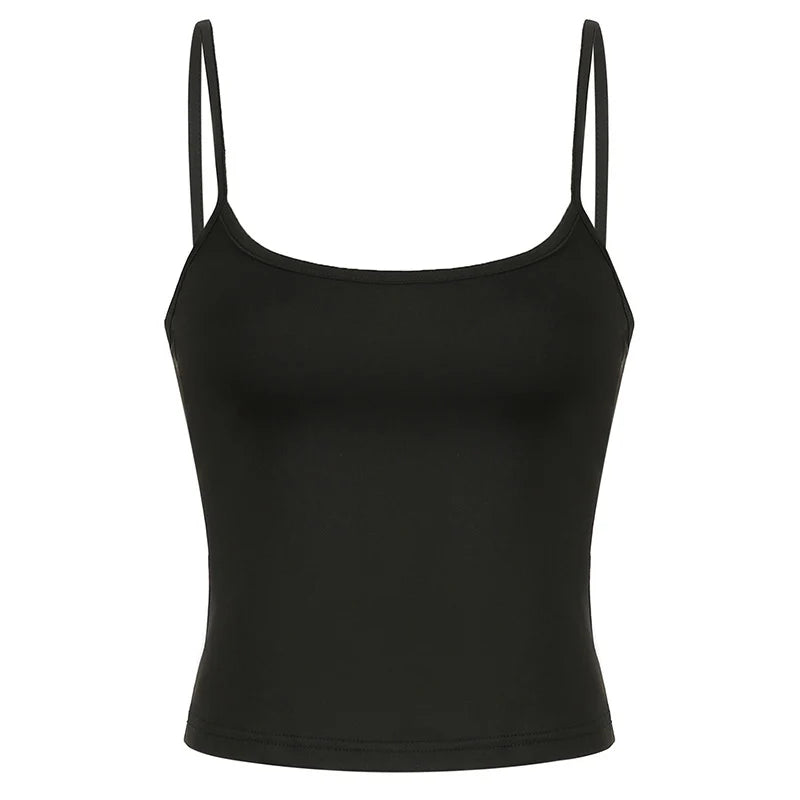 Basic Solid Camis Summer Casual Sleeveless Spaghetti Strap Top Women Harajuku All-match Cropped Tops y2k Vintage Clothing