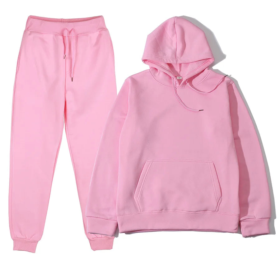 Men's Autumn and Winter New Solid Color Hoodie+pants Two-piece Set Fashionable Casual Sports Set Size S-3XL Men's Tracksuit