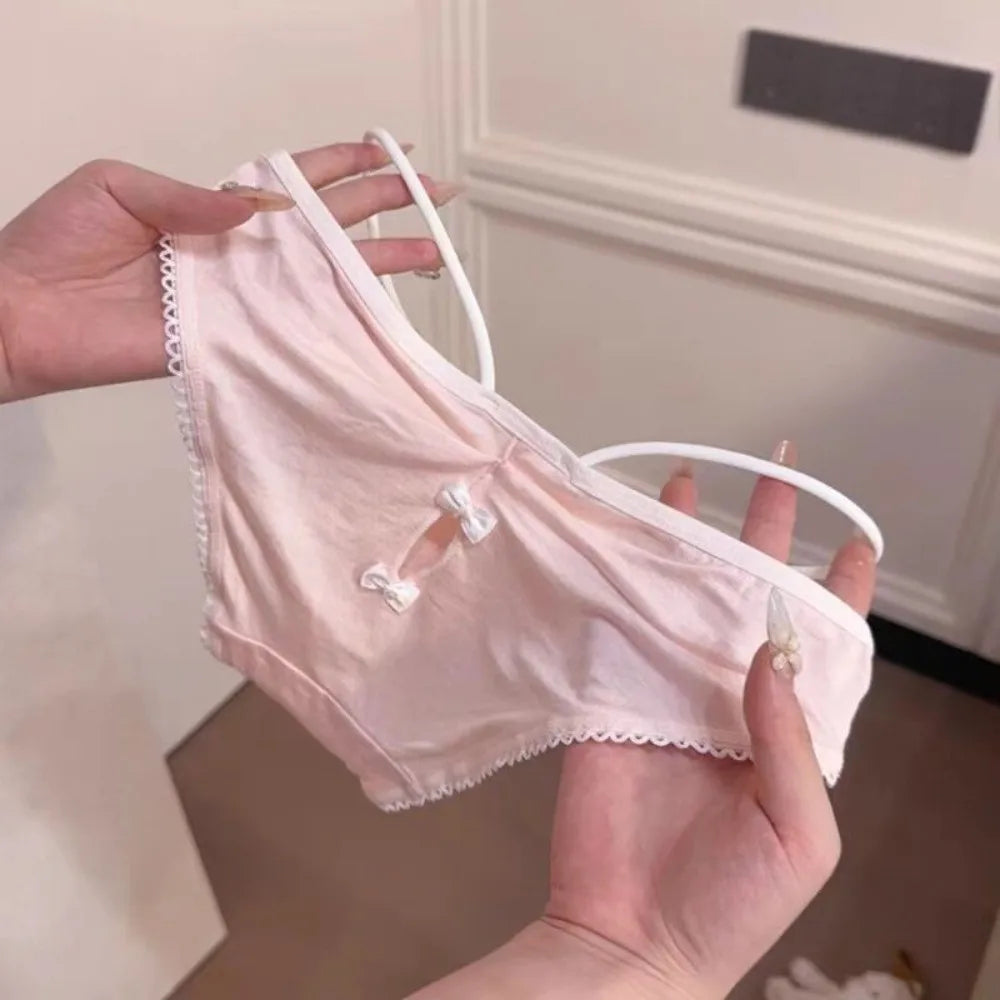 Lingerie Bow Lace Flower Panties Transparent Seamless Lace Mesh Briefs Hollow Mid Waist French Style Briefs Gifts