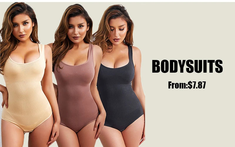 GUUDIA Ribbed Tummy Jumpsuit Daily Shaper Bodysuits Light Control Compress Tummy Control Open Crotch Shapewear Suits Open Crotch