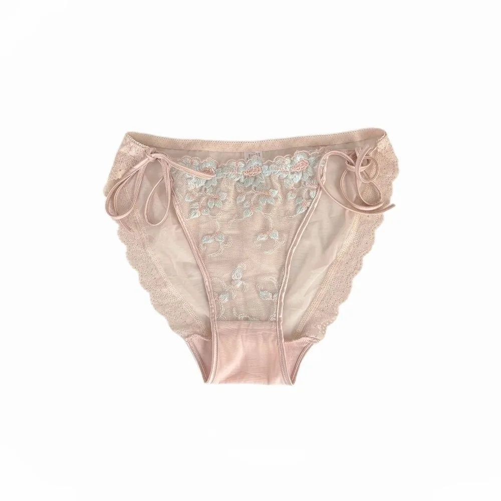 Lingerie Low Waist Embroidery Flower Panties Cotton Crotch Sweet Underwear for Women Transparent Lace-up Underwear Lady