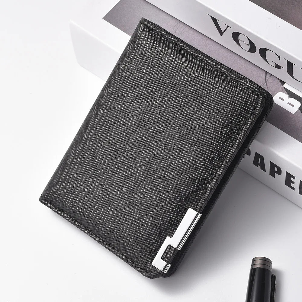 Black Faux Leather Small Slim Business-Style Wallet - Multiple Card Slots, Credit Card and Driver's License Holder, Geometric In