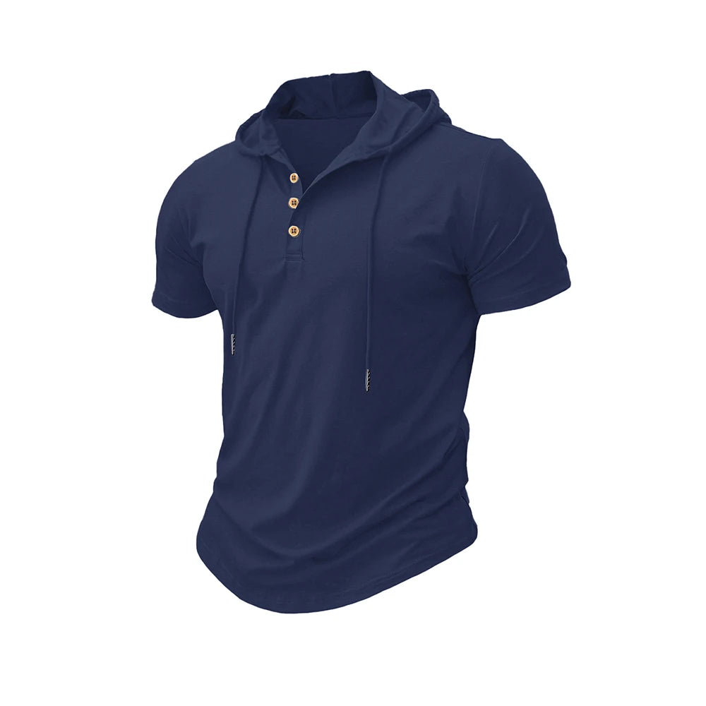Men's T Shirt Summer Slim Fitness Hooded Short-Sleeved Tees Male Lightweight Hoodie Fitness Breathable Sports Tops