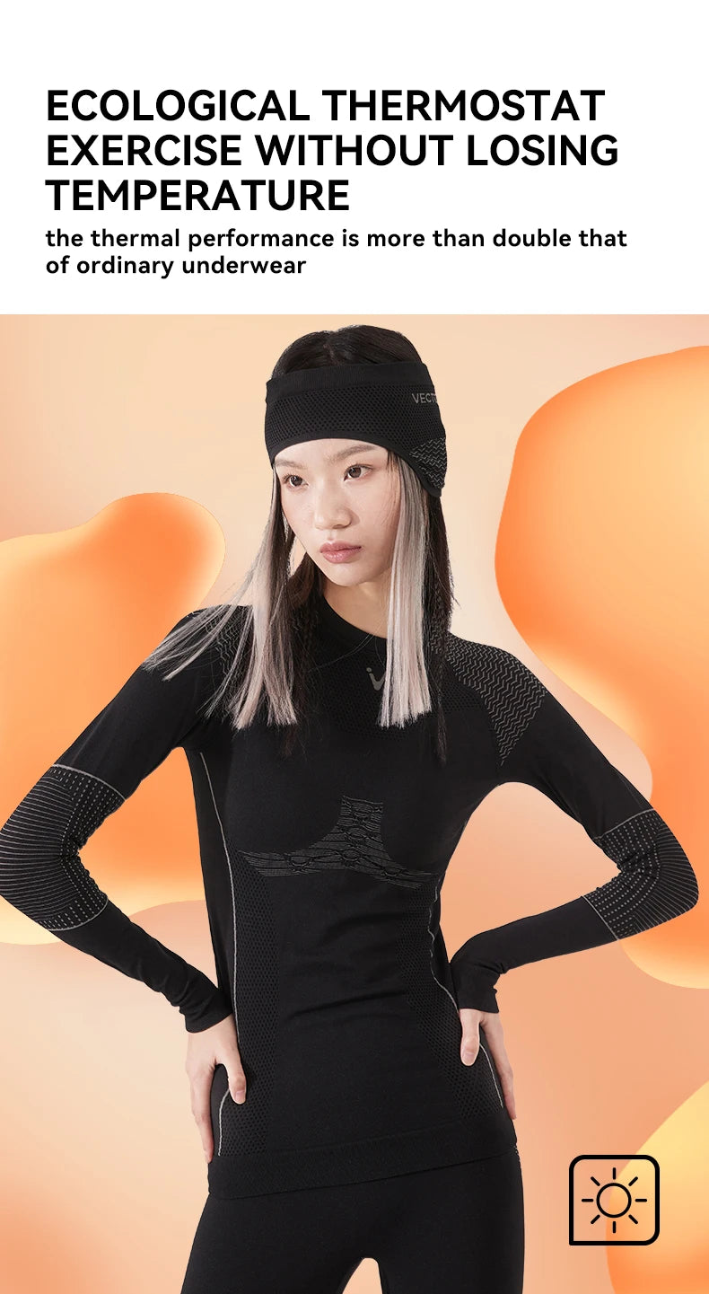 VECTOR Men Women Ski Thermal Underwear Sets Quick Dry Functional Compression Tracksuit Tight Snowboarding Tops and Pants Adult