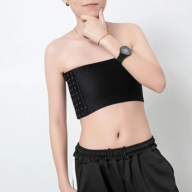 Women Chest Binder Lesbian Trans Crop Top Flat Breast Binder Bra Les Corset Stretch Body Shaping Buckle Tomboy Bra Tanks