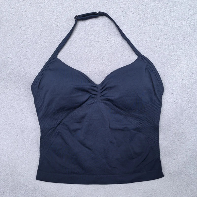 Adjustable Sports Strappy Top Women Backless Gym Top Built in Bra Yoga Clothing Sleeveless Shirts Workout Outfits Tank Top