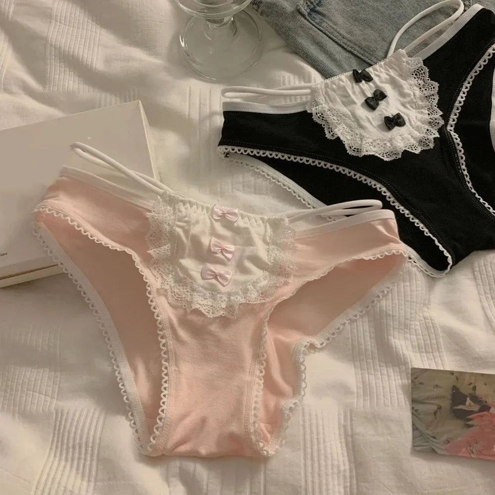 Lingerie Bow Lace Flower Panties Transparent Seamless Lace Mesh Briefs Hollow Mid Waist French Style Briefs Gifts