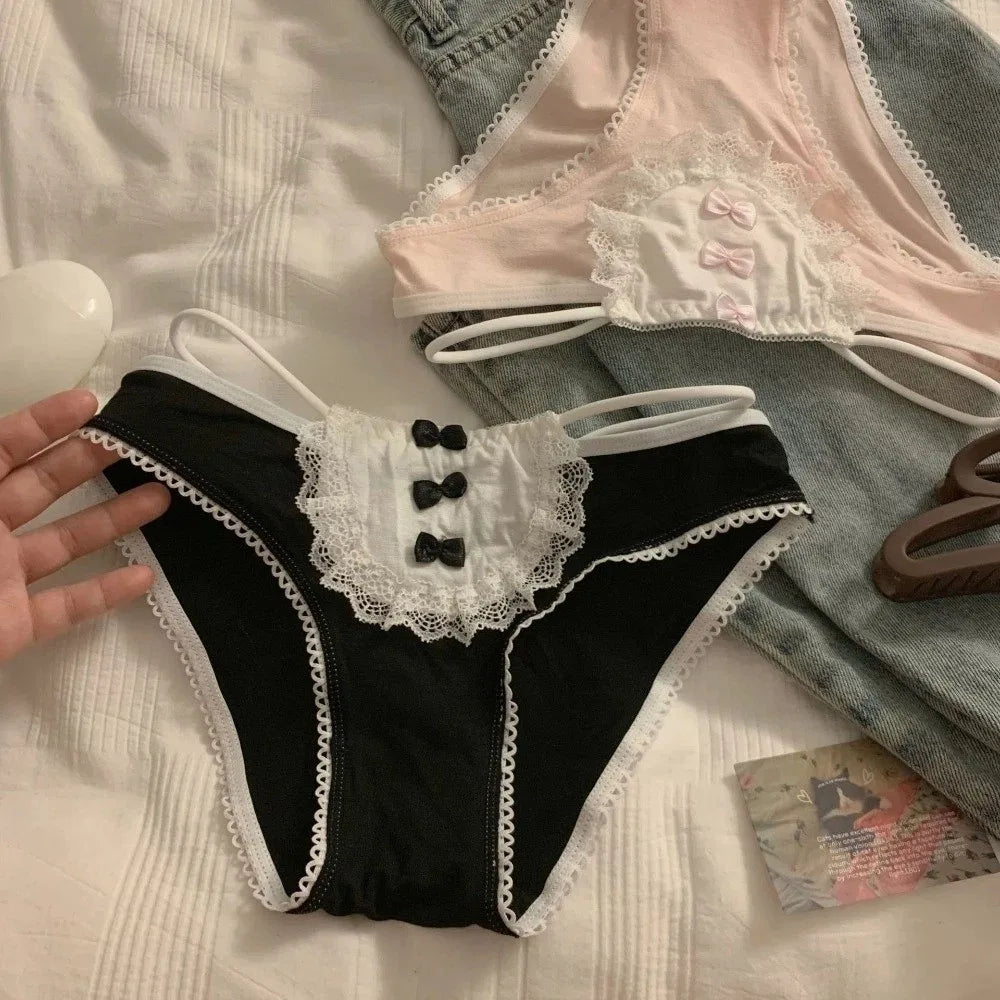 Lingerie Bow Lace Flower Panties Transparent Seamless Lace Mesh Briefs Hollow Mid Waist French Style Briefs Gifts
