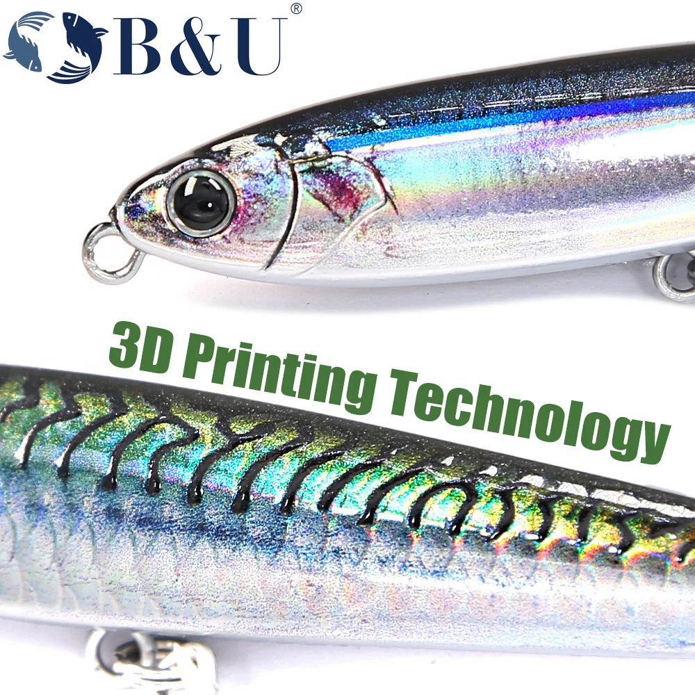 B&U Sinking Pencil Fishing Lure Weight System Silicone Bait Treble Hook Swimbait Wobbler Tackle Jerkbait Artificial Baits