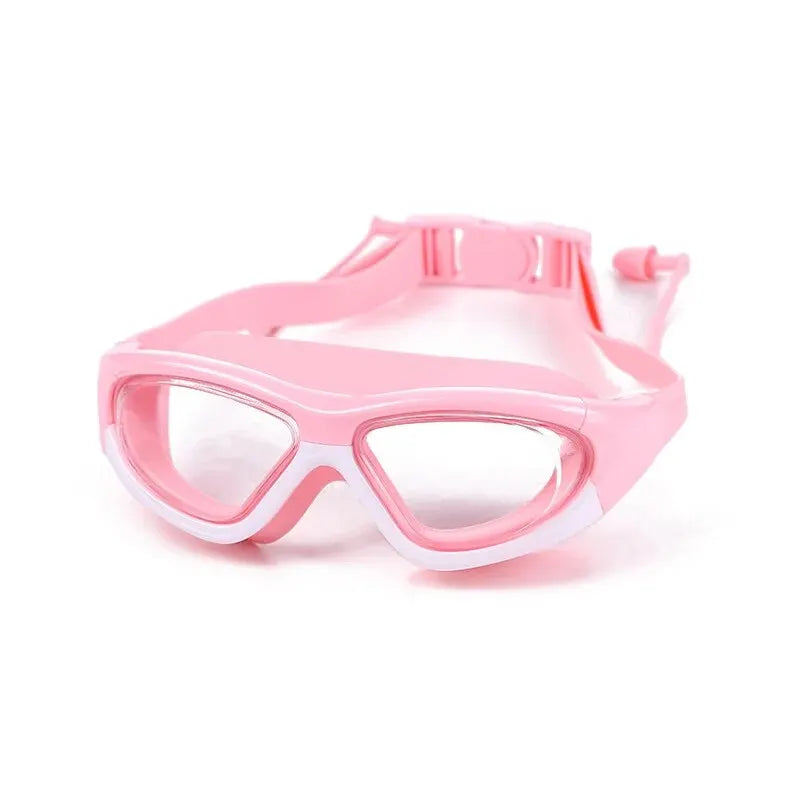 High-definition Children's Waterproof And Anti Fog Swimming Large Frame Glasses, Convenient Goggles Silicone Connected Earplugs