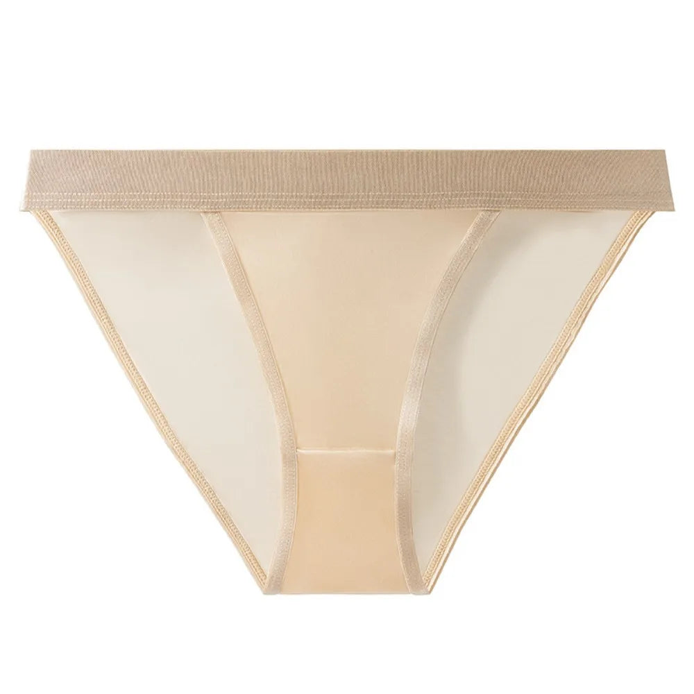 Lingerie Low Waist Satin Silk Briefs Solid Color Seamless Ice Silk Panties Cotton Crotch Underpants Women's Underwear Lady
