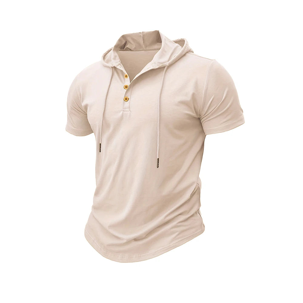Men's T Shirt Summer Slim Fitness Hooded Short-Sleeved Tees Male Lightweight Hoodie Fitness Breathable Sports Tops